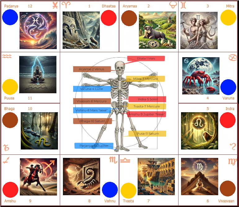 Corrélations corporelles des Adityas