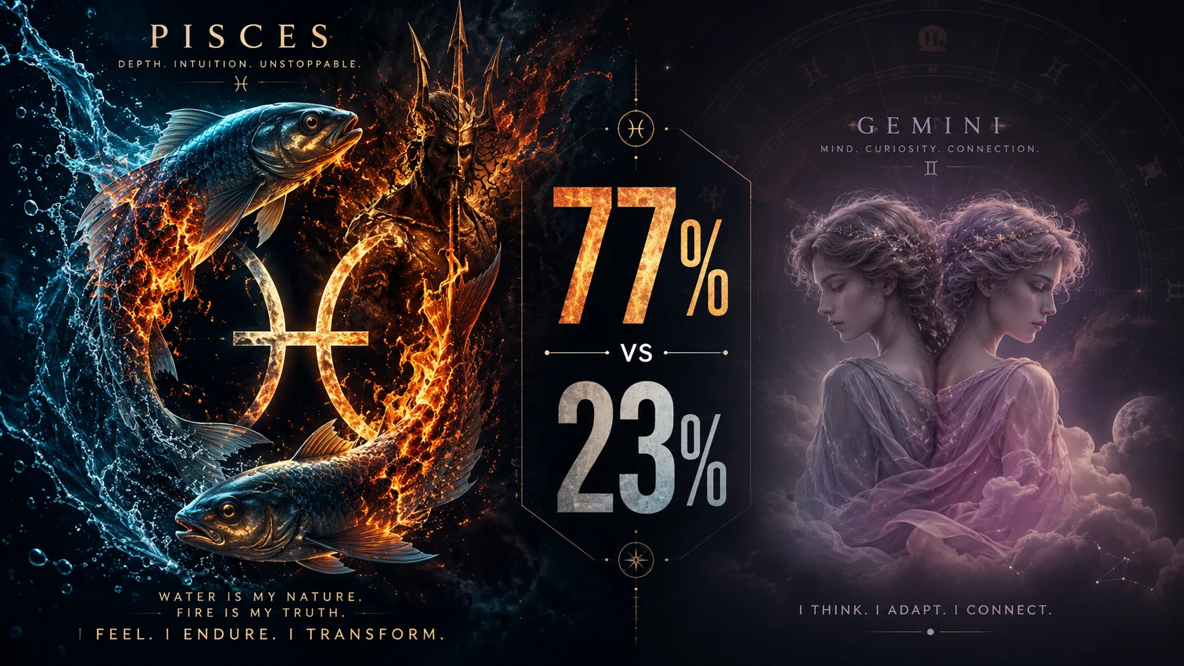 Pisces vs Gemini: 77% vs 23%