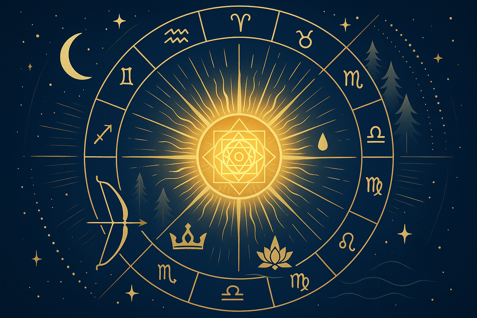 Une image symbolique du Soleil avec des motifs astrologiques et des icônes de la vie de Seigneur Rama.